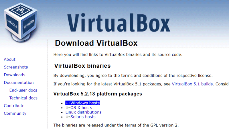 VirtualBoxダウンロード